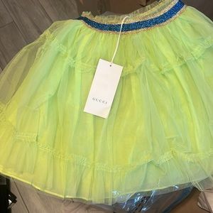 Gucci Tulle Tutu Skirt Neon Green Blue Gold Shimmer Belt Ruffle Girl’s 8